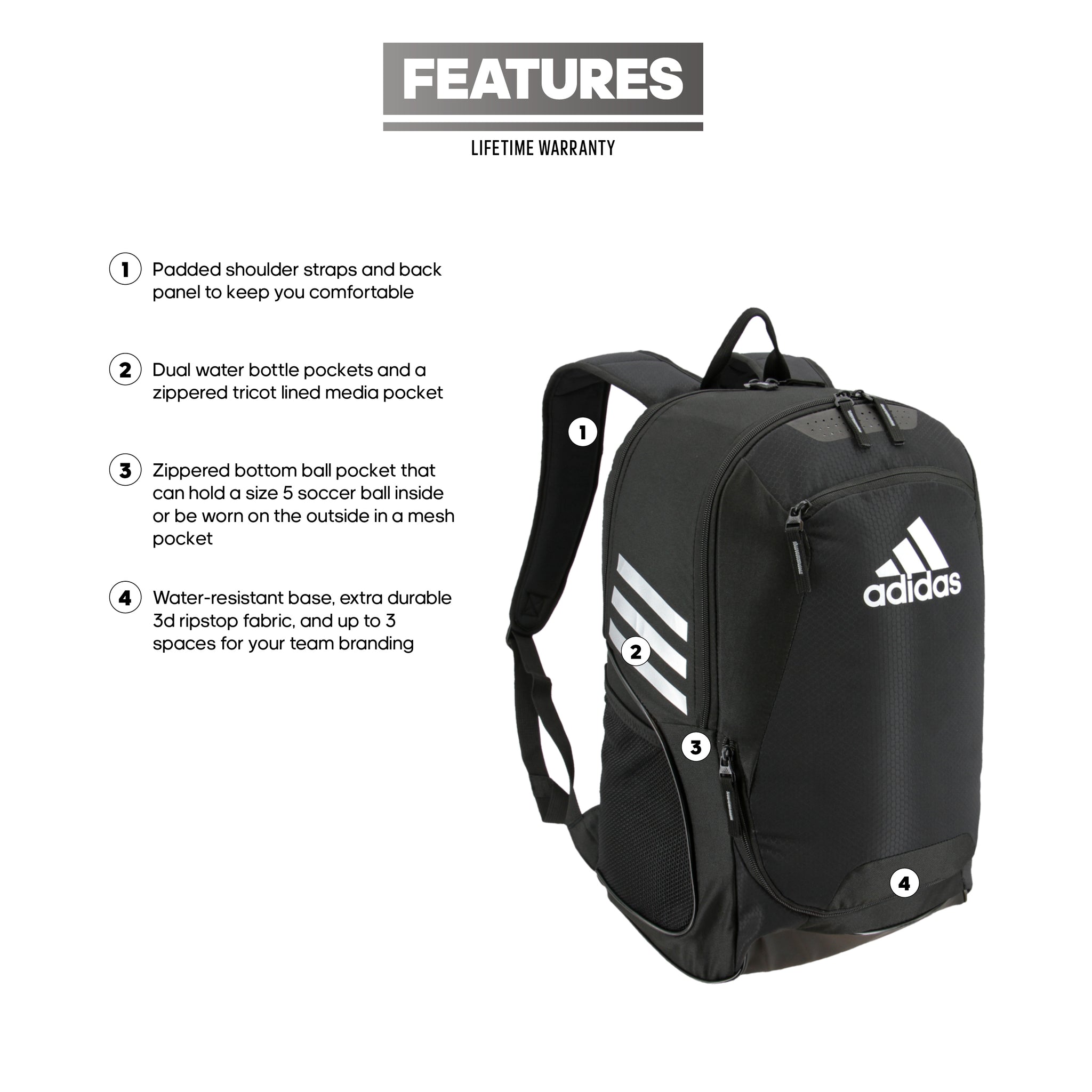 adidas Stadium II Team Backpack Rockville Sterling Soccer Supplies